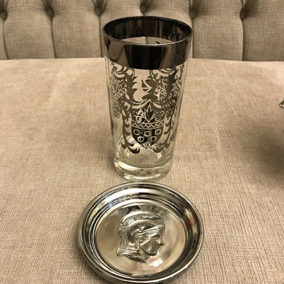 VTG Kimiko Guardian Knight Silver Cocktail Set Of 4 Glasses + Coasters Caddy. - Picture 2 of 10
